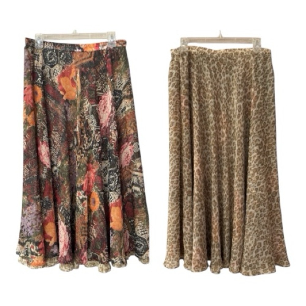 COLDWATER CREEK reversible skirt, size PM, elastic waist, earth tones, midi,